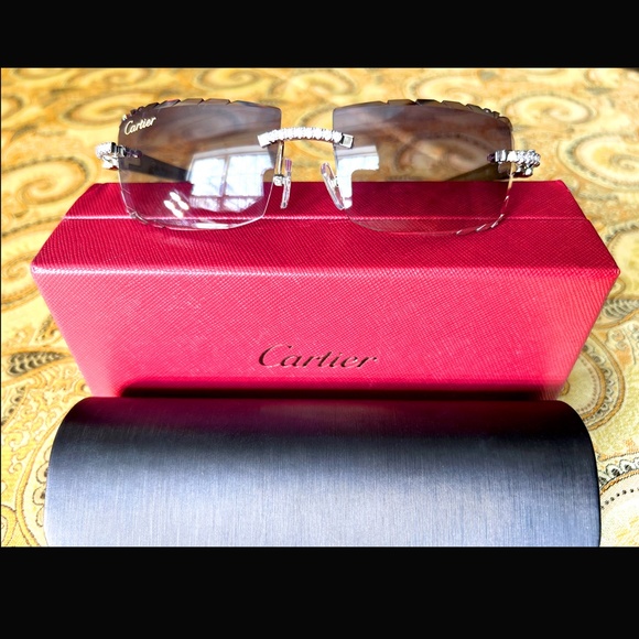 Cartier C -Décor Iced Out Black Buffalo with Black Smoked Diamond Cut Lenses - Picture 2 of 8